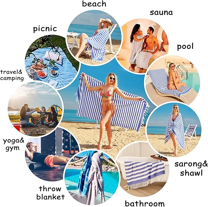 2 Pack Oversized 39 x 72 Turkish Beach Towels, Super Absorbent & Quick Dry, Sand Free, Lightweight, Adults Travel Towels