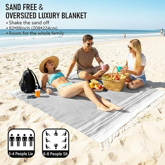Oversized Turkish Beach Towel Blanket Cotton Giant XL Sandproof Towels Huge Linen XXL Extra Large Big Throw Quilt Blankets for Adults Cloud Travel Camping Glamping Accessories Essentials