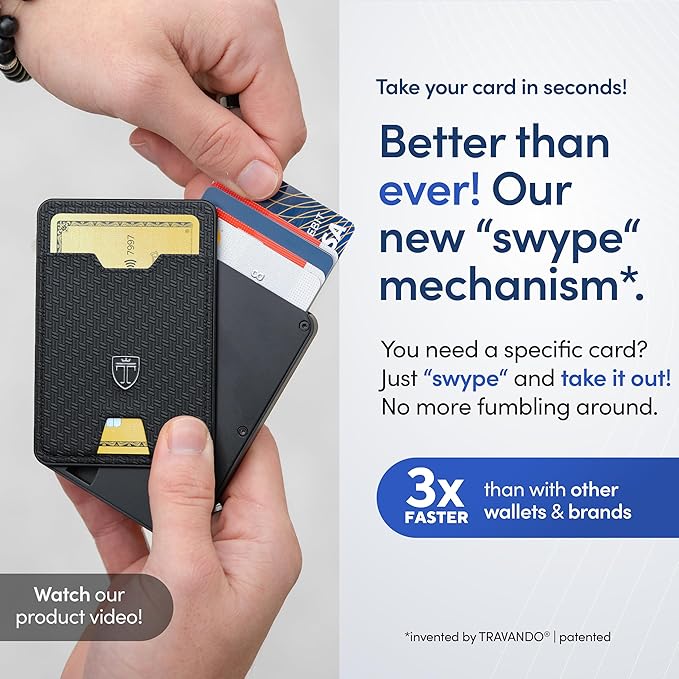 TRAVANDO Swype Slim Wallet for Men Metal RFID Blocking Mens Wallet Card Case (Without AirTag* Pocket)