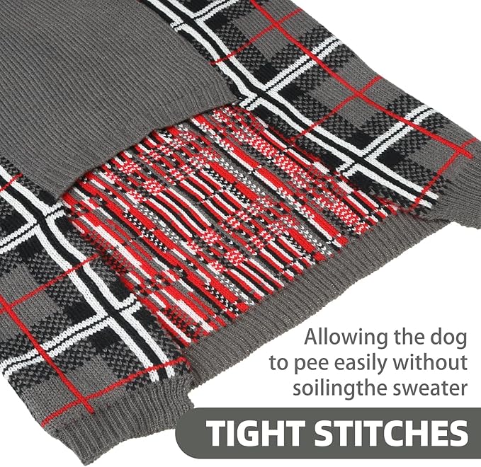 PUPTECK Dog Sweaters for Large Medium Small Dogs - Fall Classic Plaid Style Puppy Holiday Winter Coat Clothes Warm, Grey, XL