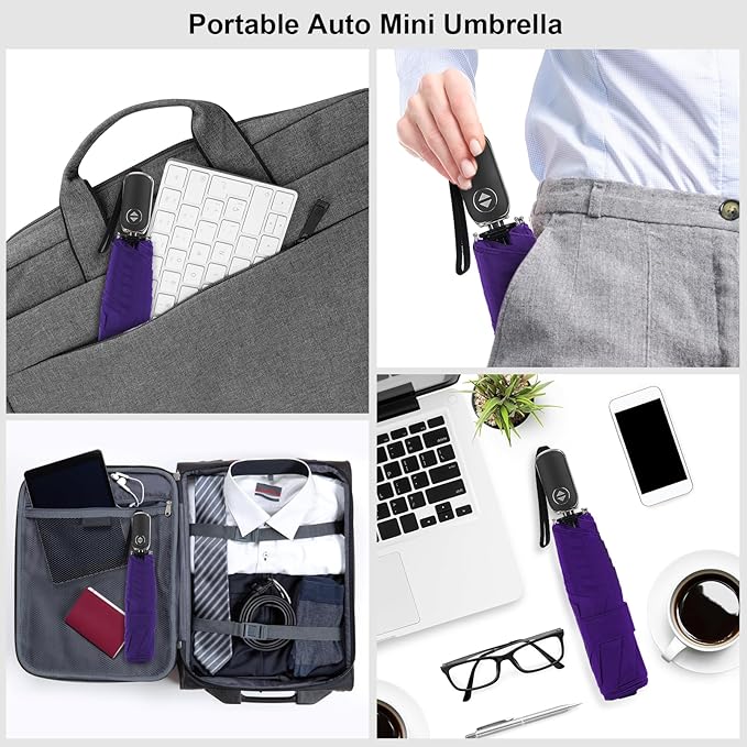 LEAGERA Compact Travel Umbrella for Purse - Flat Handle, Waterproof for Light Rain