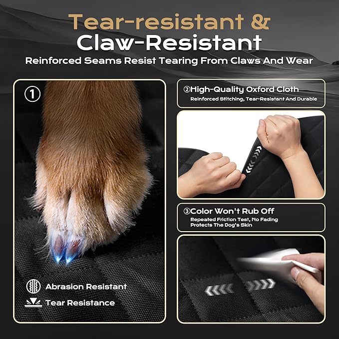 Dog Car Seat Cover for Back Seat Extender, 450 lbs Hard Bottom Waterproof Pet Hammock with Door Protection, Non-Slip Scratchproof Car Bed for Dogs, Fits SUV, Truck & Sedan