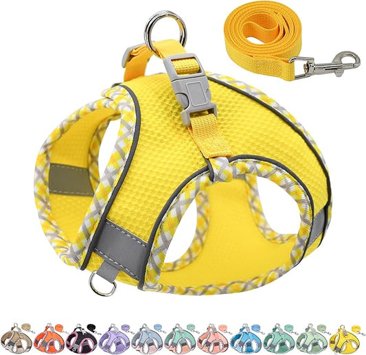 AIITLE Escape-Proof Dog Harness - Extra Soft Jacquard Fabric with Moisture-Wicking Lining, Adjustable Fit for Boston Terrier, Pekingese - Running, Playdates, Outdoor Adventures (Yellow, L)