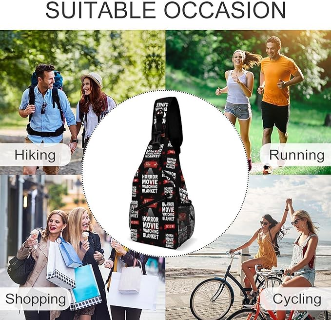 SWEET TANG Unisex Unique Chest Bag Gym Sack Fashion Sling Shoulder Backpack Outdoor Sports Daypack Horror Movie Watching Blanket Pattern, Multipurpose Adjustable Bag for Daily Use