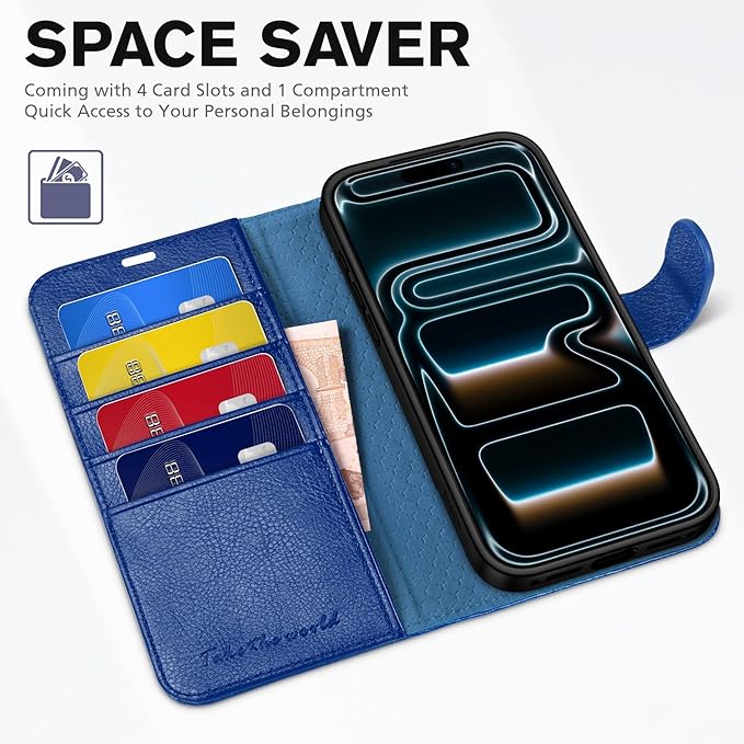 TUCCH Case Wallet for iPhone 17 Pro Max (6.9") 2025, Stand | RFID Blocking | 4 Card Slots | PU Leather | Magnetic Closure Folio Protective Cover | TPU Shockproof Inner Shell | Klein Blue