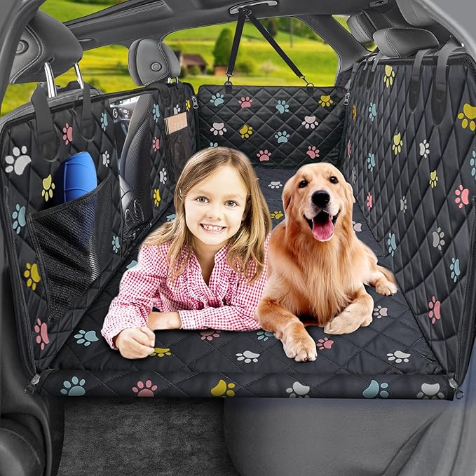 URPOWER Back Seat Extender for Dogs - Hard Bottom Dog Car Seat Cover Holds 400 lbs, Waterproof Dog Hammock Dogs Bed for Cars, SUVs & Small Trucks, Pet Backseat Protector with Mesh Window & Large Space