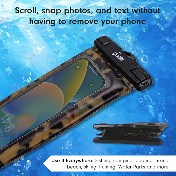 Sonix Waterproof Phone Pouch - Floating Phone Case Dry Bag w/Crossbody Lanyard - Beach Cruise Travel Essentials - Compatible w/All Devices, Touchscreen Friendly | Brown Tort