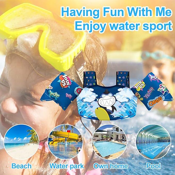 Chriffer Kids Swim Vest Life Jacket for 30-55 Pounds Boys and Girls, Toddler Floaties with Shoulder Harness Arm Wings for 2,3,4,5,6,7 Years Old Baby