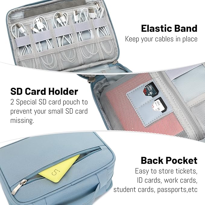 Lanola Travel Cable Organizer Bag, Electronic Accessories Case Portable Double Layer Cable Storage Bag for Cord,phone,Charger, Flash Drive,SD Card,Phone,Power Bank,Personal Items - Grey