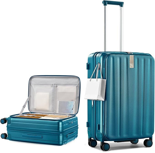 Hanke 24 Inch Expandable Luggage Top Opening Checked Bag Luggage Hard Shell Suitcases with Wheels Lightweight Travel Luggage Medium Suitcase with Lock for Woman Men-Caribbean Blue