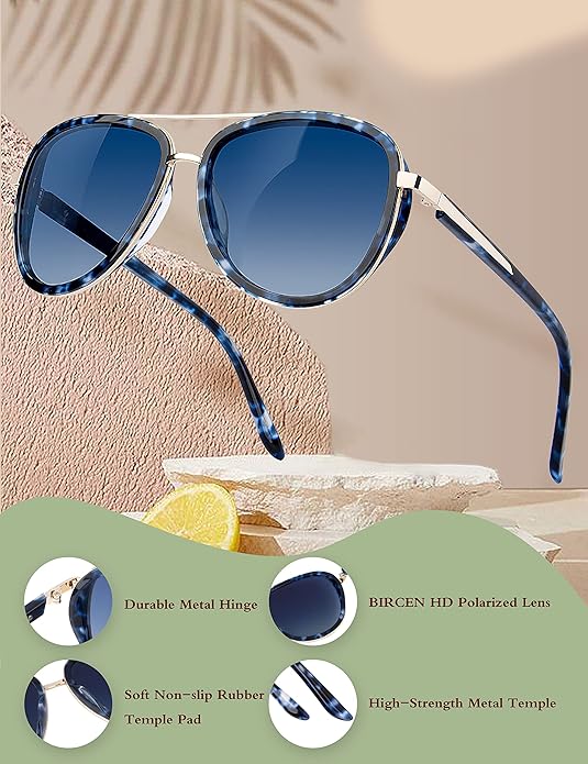BIRCEN Polarized Sunglasses for Women UV - Protection Womens Retro Mirrored Shades with Acetate Frame BC2001