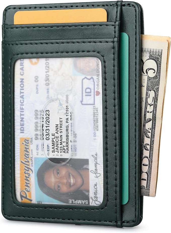 Buffway Slim Minimalist Front Pocket RFID Blocking Leather Wallets for Men and Women - Alaska Green