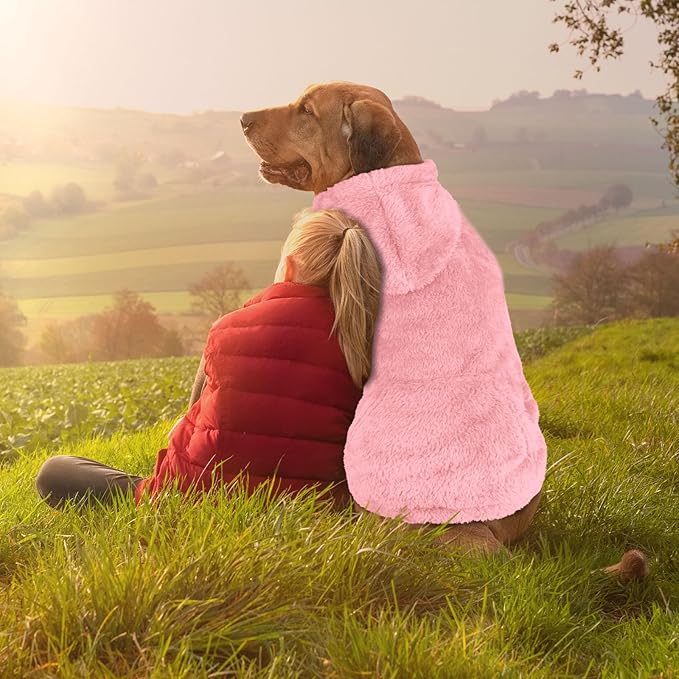 5XL Dog Sweaters for Large Dogs,Extra-Large Dog Hoodie,Warm Fuzzy Fleece Sweatshirt with Hood & Pocket,Leash Hole,Cozy Cold Weather Pet Clothes Sweater Hoodie for Large Dogs(Pink,5XL)