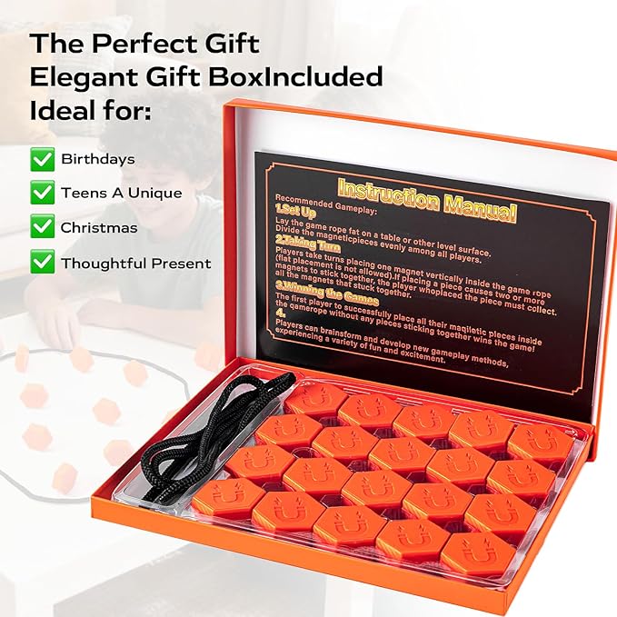 20-Piece Magnetic Chess Game with Textured Stones & Rope | Strategic Standing Play for Kids & Adults | Family, Party, Travel & Camping Puzzle Strategy Games