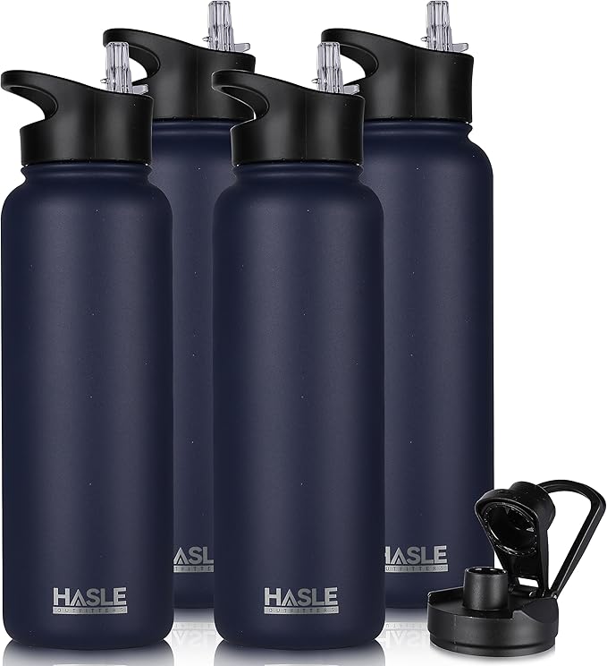 HASLE OUTFITTERS 40oz Stainless Steel Water Bottle, Vacuum Insulated Double Walled Leak Proof Sports Water Bottle with 2 Lids (Straw and Spout Lid) Thermo Mug Keep Cold and Hot(Navy,4）