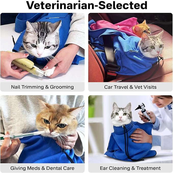 Amkune [Cozy Travel] Cat Carrier Pouch, Soft Cat Carrier for Small Cats, Kitten Carrying Bag, Restraint Bag for Nail Trimming, Vet Visits, Giving Meds, Car Travel - Klein Blue Upgrade