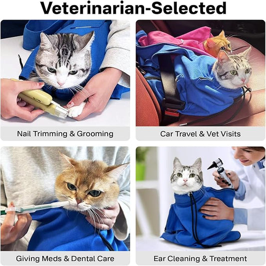 Amkune [Cozy Travel] Cat Carrier Pouch, Soft Cat Carrier for Small Cats, Kitten Carrying Bag, Restraint Bag for Nail Trimming, Vet Visits, Giving Meds, Car Travel - Klein Blue Upgrade