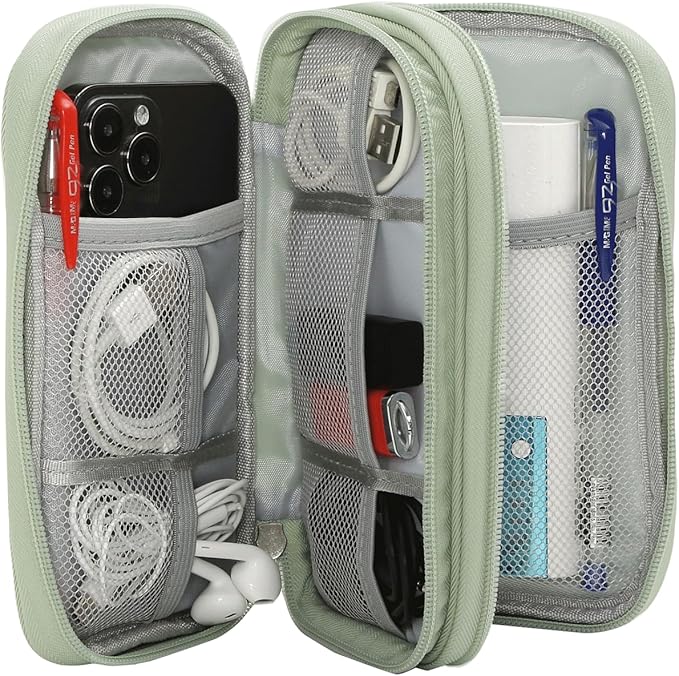 Cord Organizer Travrel Bag, Electronic Organizer Travel Case, Water Resistant Cable Organizer Pouch for Cable, Cord, USB, Charger, Phone, Power Bank, Earphone (Mint Green, Medium)