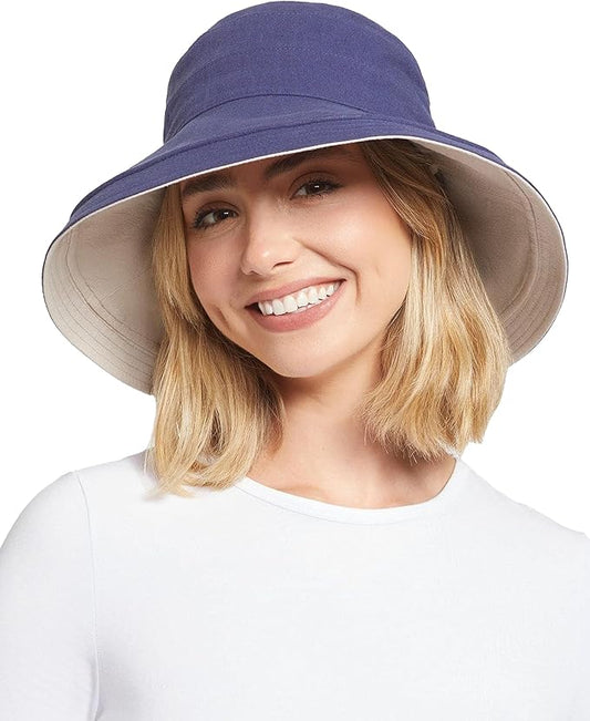 Solbari Women's Holiday Sun Hat UPF 50+ Packable UV Sun Protection Hat with Full Coverage Brim, Reversible, Adjustable Fit