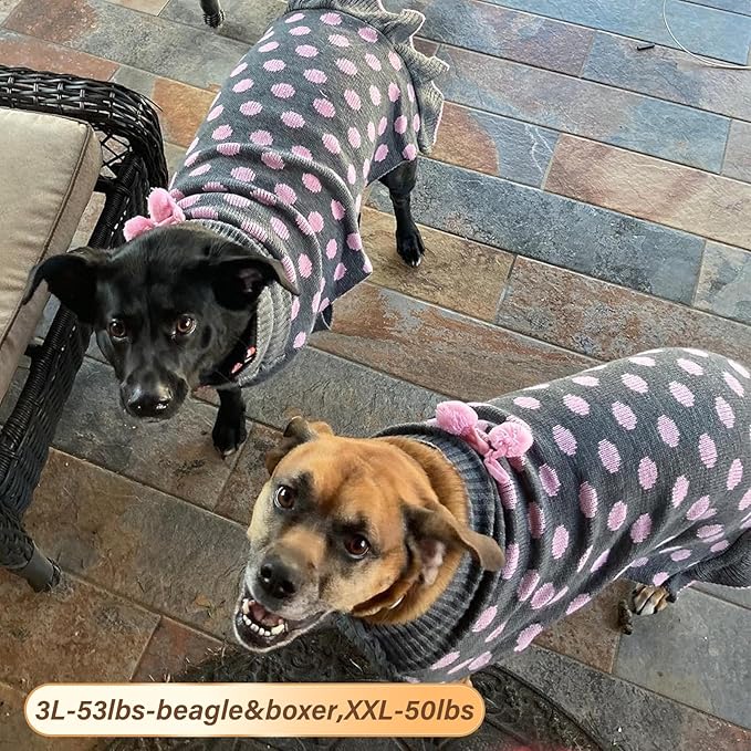 KYEESE Dog Sweater Dress with Leash Hole Turtleneck Dog Sweaters for Girl Large Dogs Polka Dot Knit Pullover Warm Pet Clothes for Fall Winter