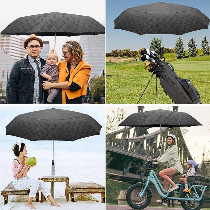 Satol 46/54/62 Inch Large Golf Umbrella, Windproof 10 Ribs Automatic Open/Close Oversize Double Canopy Vented Portable Folding Travel Umbrellas, UPF 50+ Sun & Rain Compact Umbrellas for Outdoor