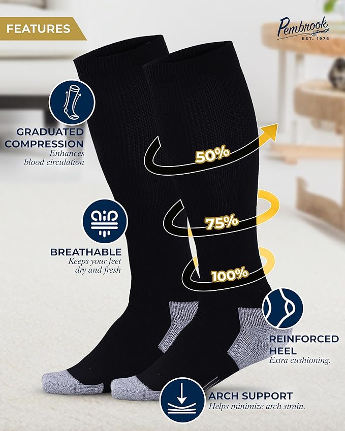 Pembrook Light Compression Socks for Men - 3 Pairs | 8-15 mmhg Compression Dress Socks for Men | Support Socks for Men