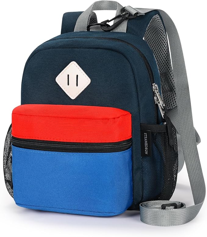 STEAMEDBUN Toddler Backpack Leash for 1-3: Backpack with Leash for Boys Girls - Anti-Lost Harness Backpack for Walking, Dark-blue&red