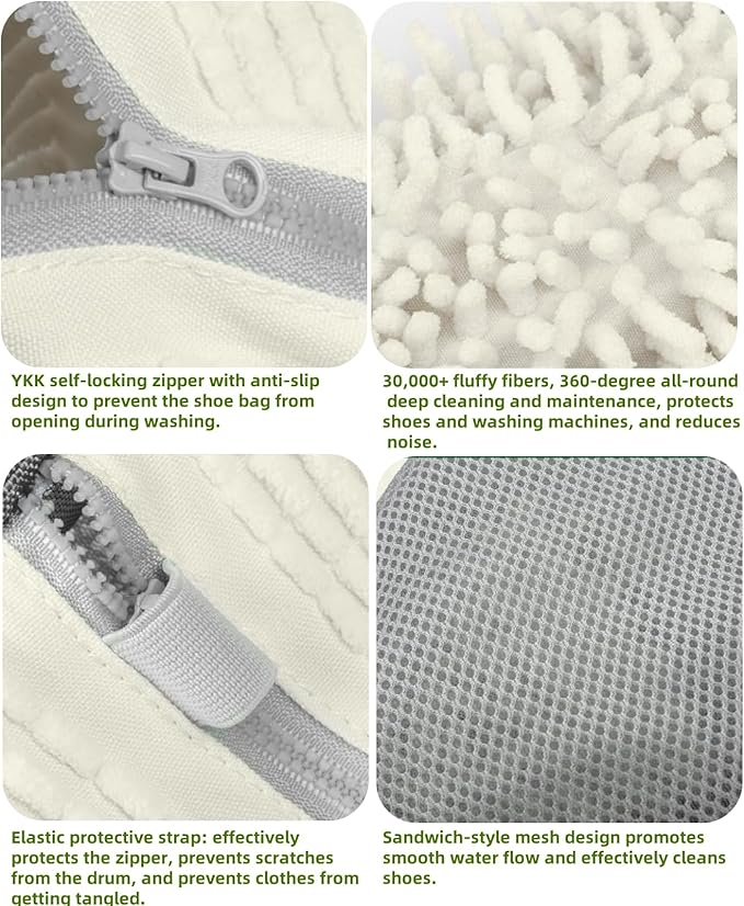 Shoe Bags for Washing Machine 2 Pcs XL, Shoe Laundry Bag for Washer 360°Deep Clean with Self-Locking Zipper, Effectively Protect Shoes Suitable for Sneaker, Tennis or Other Types(White)