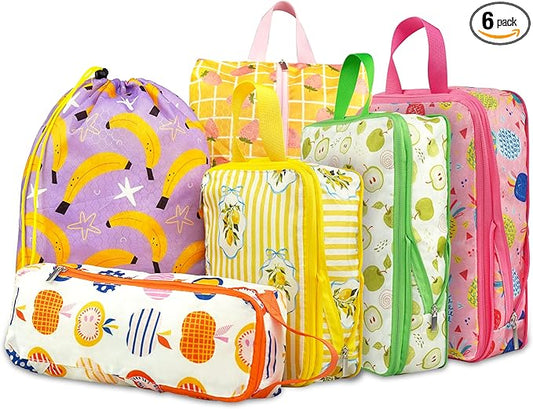 6 Pcs Compression Packing Cubes, Packing Cubes for Travel, Waterproof Luggage Organizer Bags Set, Cute Packaging Cubes for Women Kids Backpack Carry-Ons