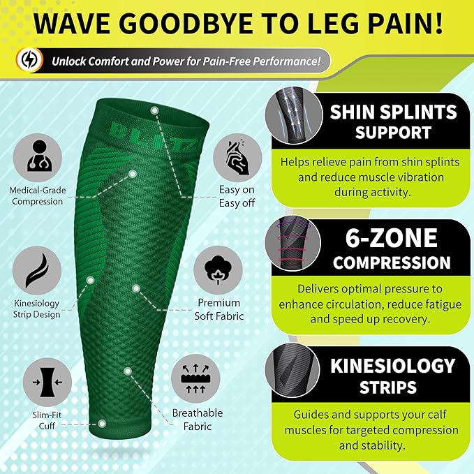 BLITZU Calf Compression Sleeve for Men & Women Footless Compression Socks Support Runners Leg Sleeve Shin Splints Pain Relief