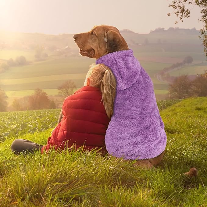 4XL Dog Sweaters for Large Dogs,Dog Hoodie,Warm Fuzzy Fleece Sweatshirt with Hood & Pocket,Leash Hole,Cozy Cold Weather Pet Clothes Sweater Hoodie for Large Dogs(Purple,4XL)