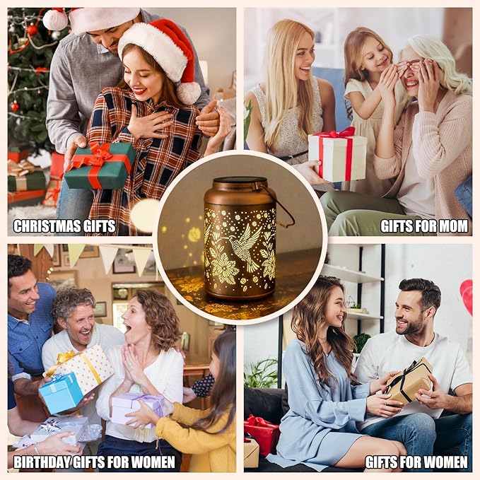 Christmas Gifts for Women Men Mom, Hummingbird Solar Lights Outdoor Waterproof, Mothers Day Gifts Decorations Outside for Yard, Lawn, Balcony Garden Decor Solar Lantern