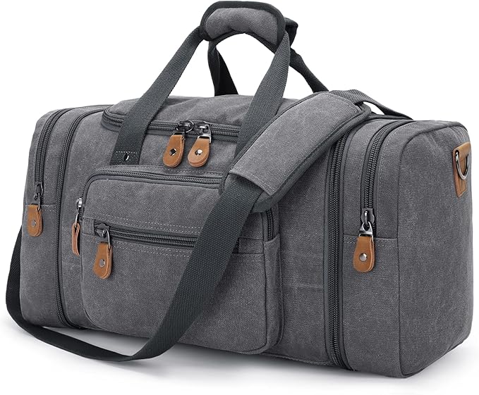 Gonex Canvas Duffle Bag for Travel, 60L Duffel Overnight Weekend Bag (Gray)