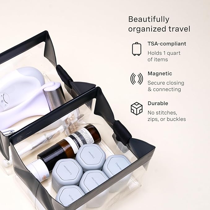 Cadence Parcel - Clear Kit with Magnetic Closure - Durable and Leak-Resistant Travel Toiletry Kit - TSA-Compliant & Modular Design - Hygiene Bag for Travel Essentials - 1 Qt - Ink