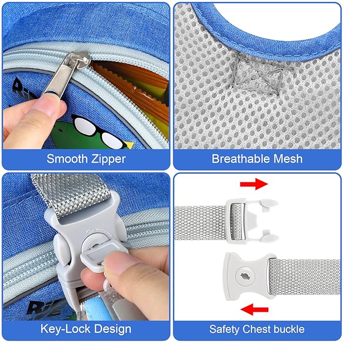 Accmor Toddler Safty Harness Leash + Reflective Anti Lost Wrist Link, Cute Dinosaur Kid Walking Harness with Leashes, Foldable Child Restraint Belt Pocket Tether Hold Baby Boy Close for Outdoor Travel