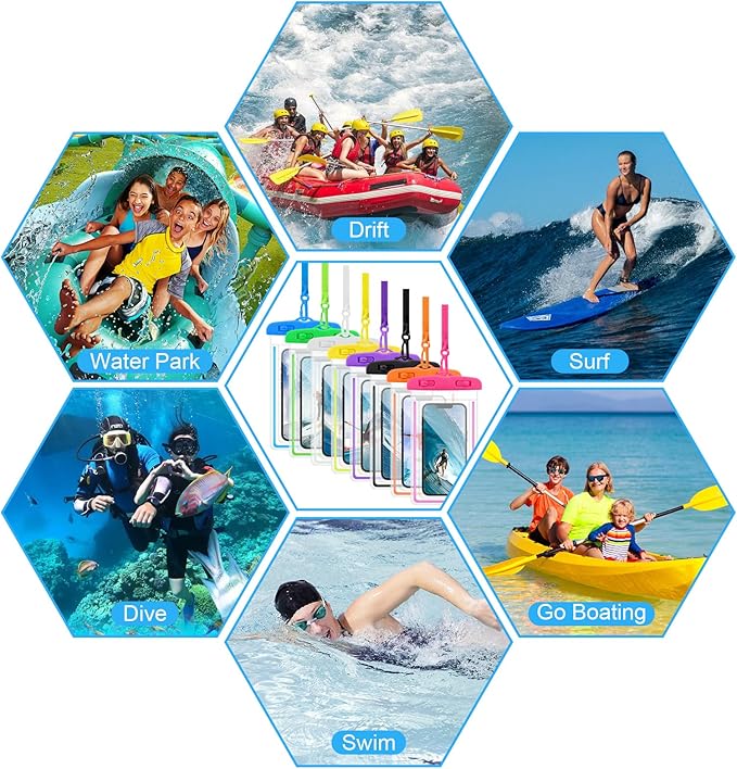 40 Pack Universal Waterproof Phone Pouch, Multicolor Waterproof Case Comp Compatible with iPhone 15 14 13 Pro Max XS Plus, Waterproof Phone Case Dry Bag with Phone Lanyard, Waterproof Phone Pouch Bluk