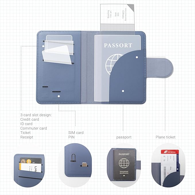 LHiDS Leatherette Passport Holder with RFID Protection, Premium PU Leather, Snap Button Closure, Travel Passport Wallet Cover for Passport, Boarding Passes, Business Cards, Cash (Midnight Blue)