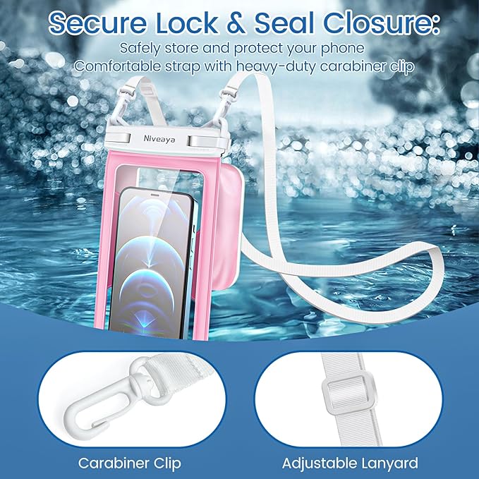 Niveaya [Floatable Floating Waterproof Phone Pouch 2 Pack-Up to 8.5", Large Space Adjustable Neck Lanyard Waterproof Phone Case, Phone Dry Bags for Vacation Beach Pool Kayak Cruise Travel Essentials