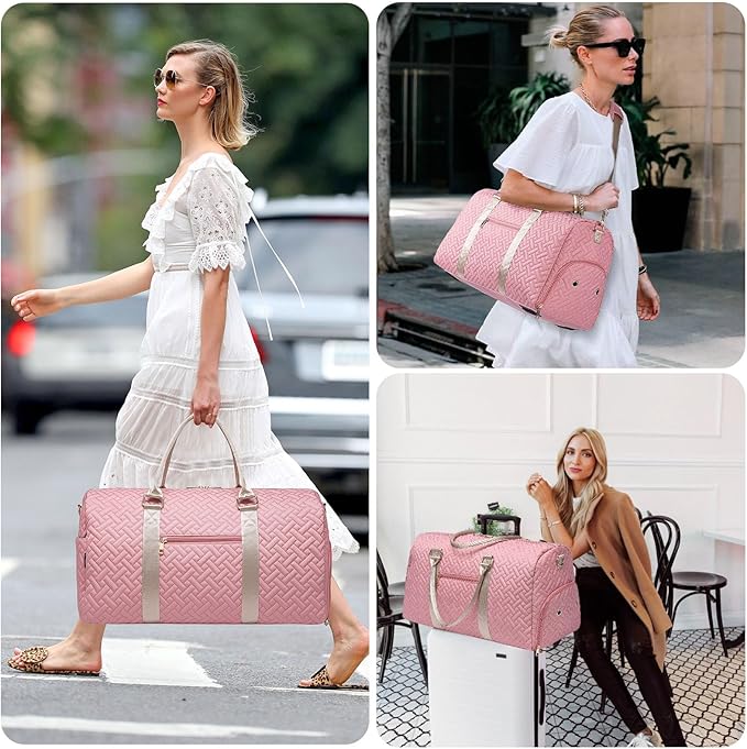 Duffle Bag for Travel, Weekender Bag with Shoe Compartment, Carry On Overnight Bag for Women with Toiletry Bag, Gym Bag with Wet Pocket, Hospital Bags for Labor and Delivery Beige