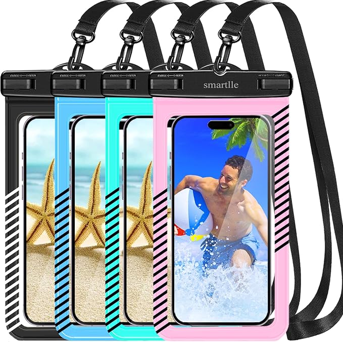 Waterproof Phone Pouches Bags Holder, Cell Phone Water Protectors 4 Pack for Swimming, IPX8 Waterproof Phone case Cover for iPhone 15 14 13 Pro Max 12 11, for Galaxy S24 S23 Ultra Up to 7"