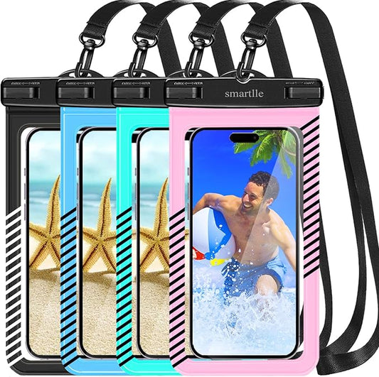 Waterproof Phone Pouches Bags Holder, Cell Phone Water Protectors 4 Pack for Swimming, IPX8 Waterproof Phone case Cover for iPhone 15 14 13 Pro Max 12 11, for Galaxy S24 S23 Ultra Up to 7"