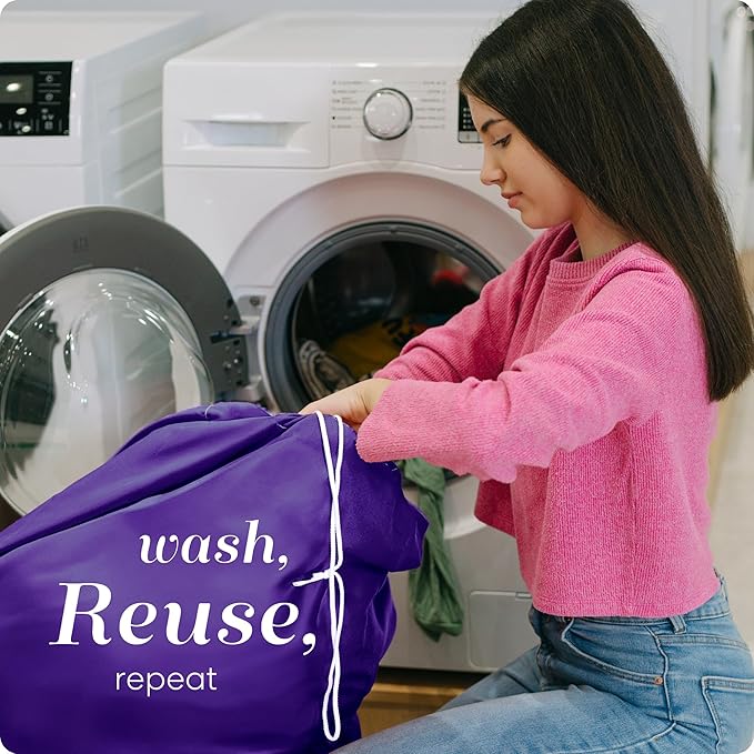 Nylon Laundry Bag - Locking Drawstring Closure and Machine Washable. These Bags will Fit a Laundry Basket or Hamper and Strong Enough to Carry up to Three Loads of Clothes. (Purple)