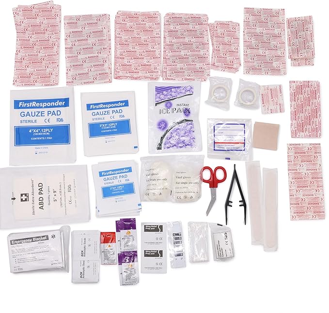 DMI 298-Piece Complete Emergency First Aid Kit, Treats Pain, Swelling, Cuts, Scrapes & Burns, Complete First Aid Guide Included, Clear Pocket Organization, Durable Zippered Travel Bag