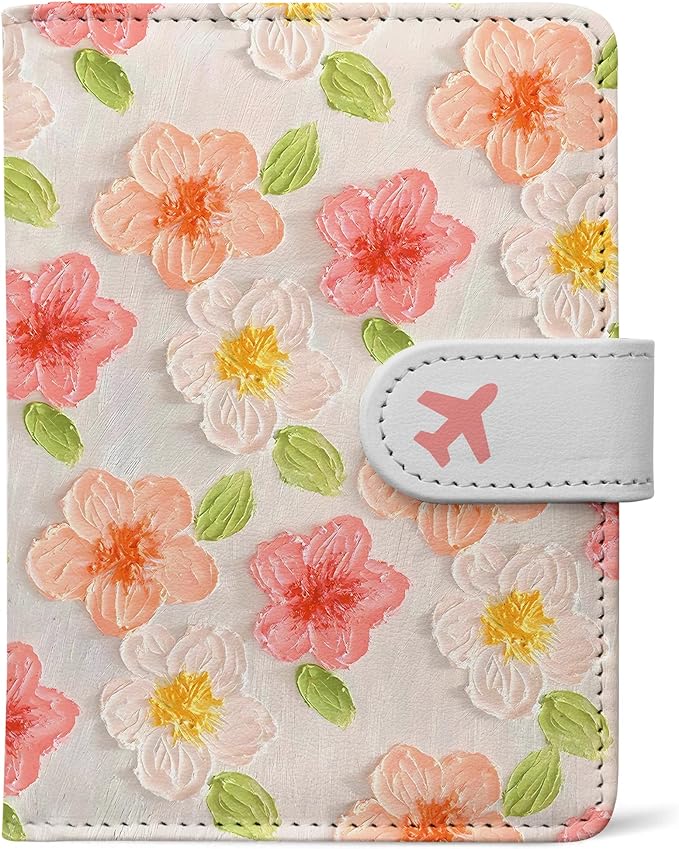 Passport Holder, Travel Wallet Cover with Pen Loop | Cute RFID Blocking Leather Case with Magnetic Closure for Travel Essentials-Flower