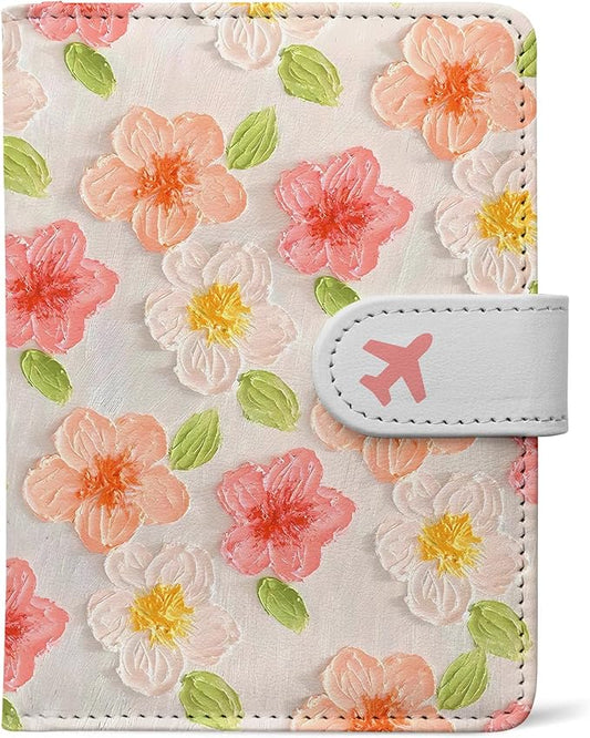 Passport Holder, Travel Wallet Cover with Pen Loop | Cute RFID Blocking Leather Case with Magnetic Closure for Travel Essentials-Flower