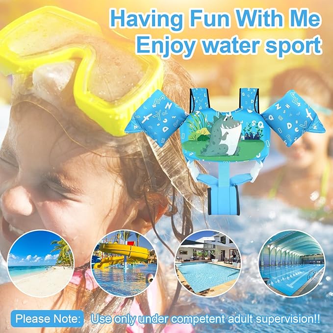 Chriffer Kids Swim Vest Life Jacket for 30-55 Pounds Boys and Girls, Toddler Floaties with Shoulder Harness Arm Wings for 2,3,4,5,6,7 Years Old Baby