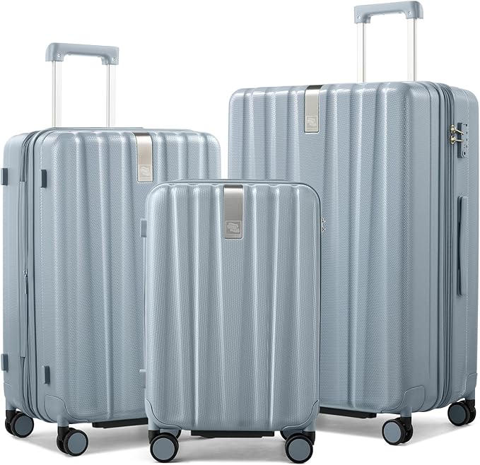 Hanke Expandable Hardshell Luggage Sets 3 Piece Extra Large Suitcases with Lock,28 Inch Luggage with Spinner Wheels, PC Travel Suitcase for Women Men 20 24 29Inch,Grey