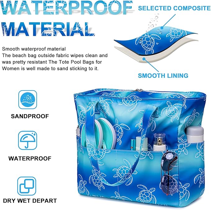 Bluboon Waterproof Beach Tote Pool Bags for Women Ladies Extra Large Carry On Bag With Wet Compartment for Weekender Travel