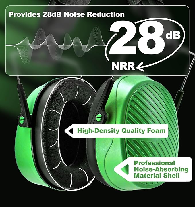 PROHEAR 038 Ear Protection Safety Earmuffs for Mowing, 28dB Noise Reduction Passive Hearing Protector, Compact Foldable Headset for Shooting Construction Power Tools, Green