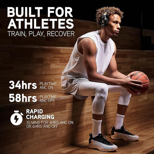 BlueAnt Pump X Wireless Over-Ear Headphones, Bluetooth, Powerful Bass, Active Noise Cancelling & Transparency Mode, Interchangeable Ear Cups, All-Day Comfort for Gym and Training, White/Gold